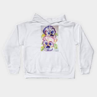 Pansy Watercolor Painting Flower purple Kids Hoodie